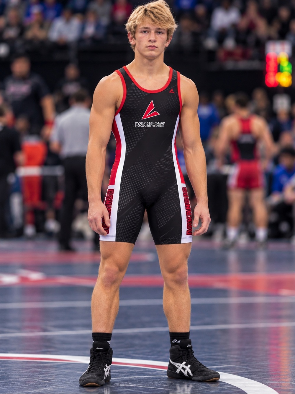 Men’s Medium Black & Red Athletic Arkansas Wrestling Singlet